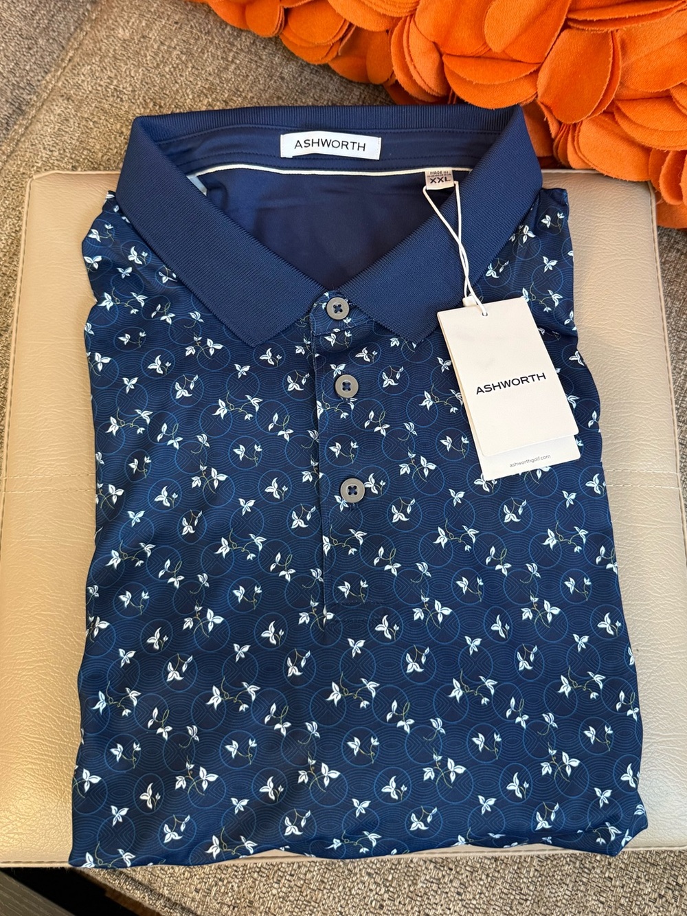 NWT Ashworth Gazebo Golf Polo In Driver Navy UPF 50+ sun protection